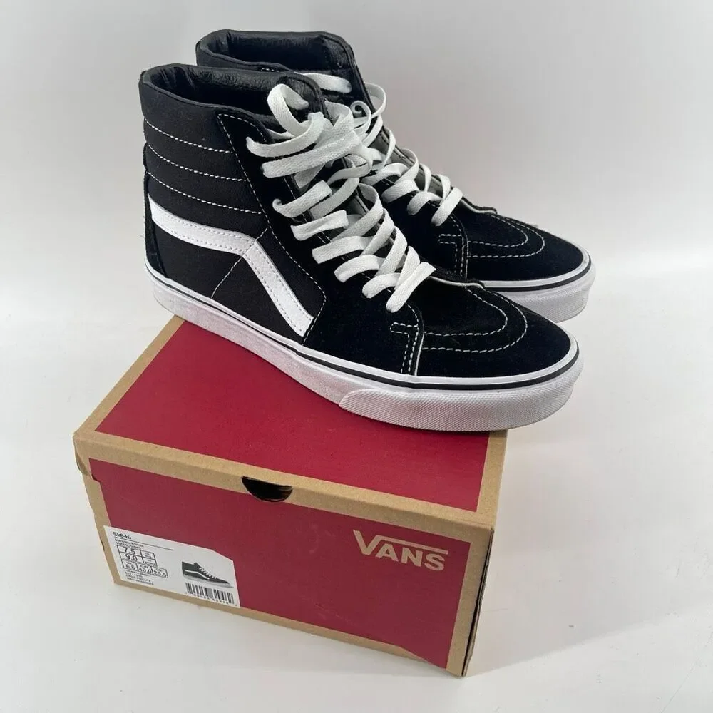 Vans Sk8-Hi Black & White Suede Canvas Sneakers | Unisex M7.5 / W9, Streetwear